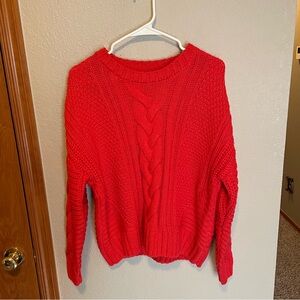 Red cable knit sweater